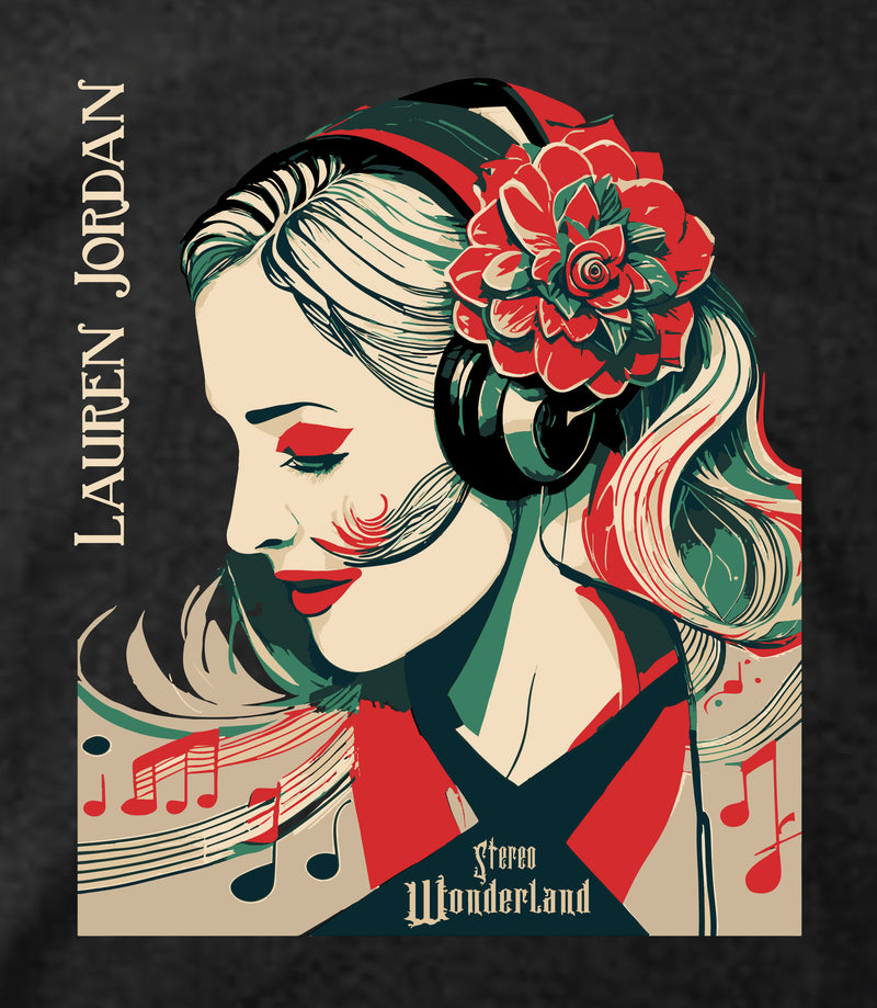 Lauren Jordan - Glam Rock - Vintage - Stereo Wonderland - Woman's Vintage Tee - Black - Mock-up 2
