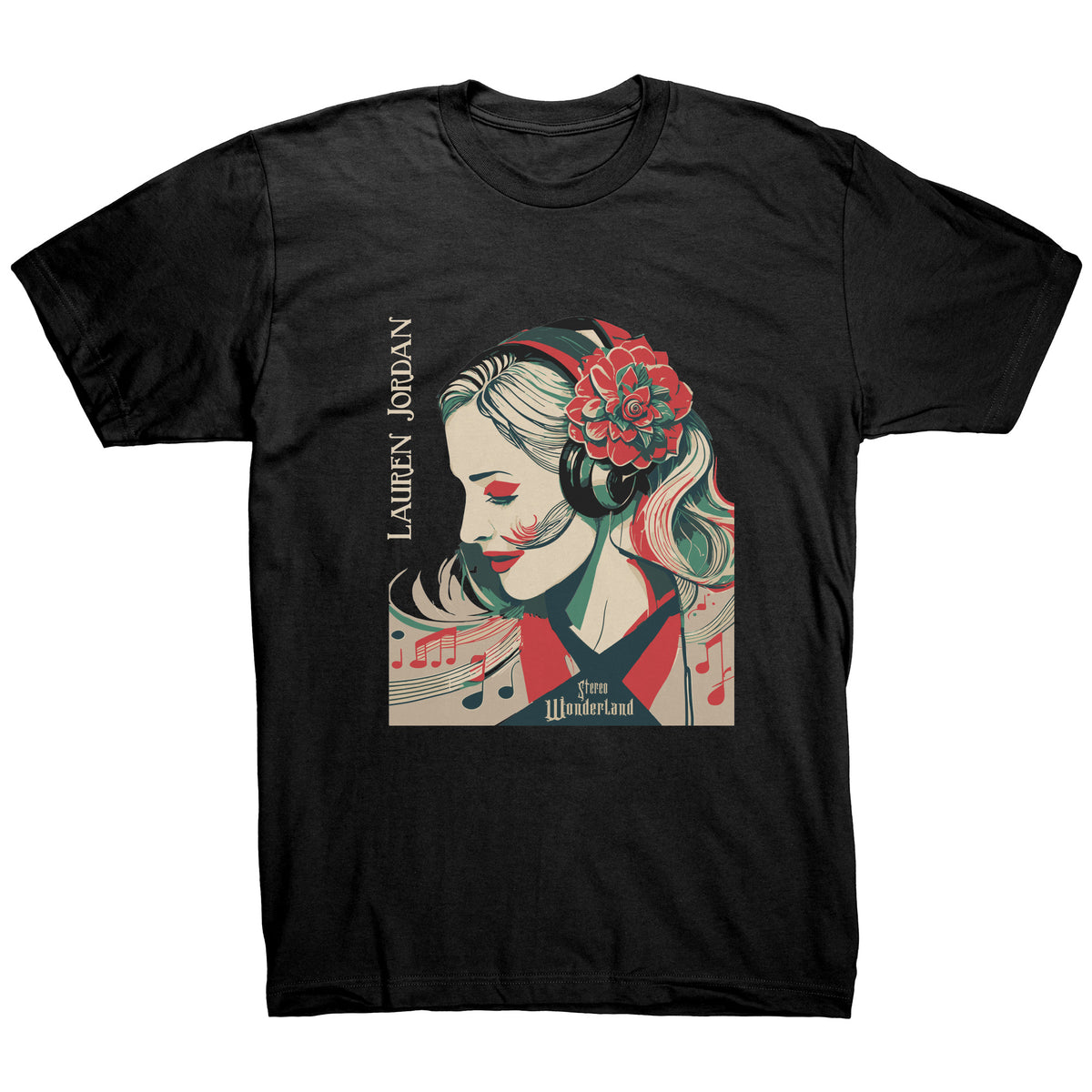 Lauren Jordan - Glam Rock - Vintage - Stereo Wonderland - Man's Vintage Tee - Mock-Up - Black