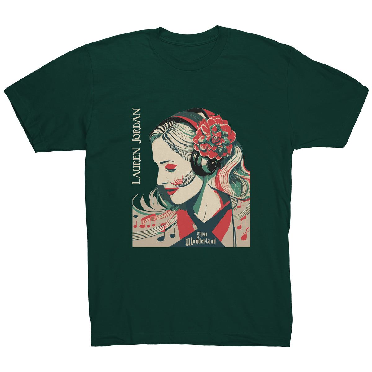 Lauren Jordan - Glam Rock - Vintage - Stereo Wonderland - Man's Vintage Tee - Mock-Up - Forest