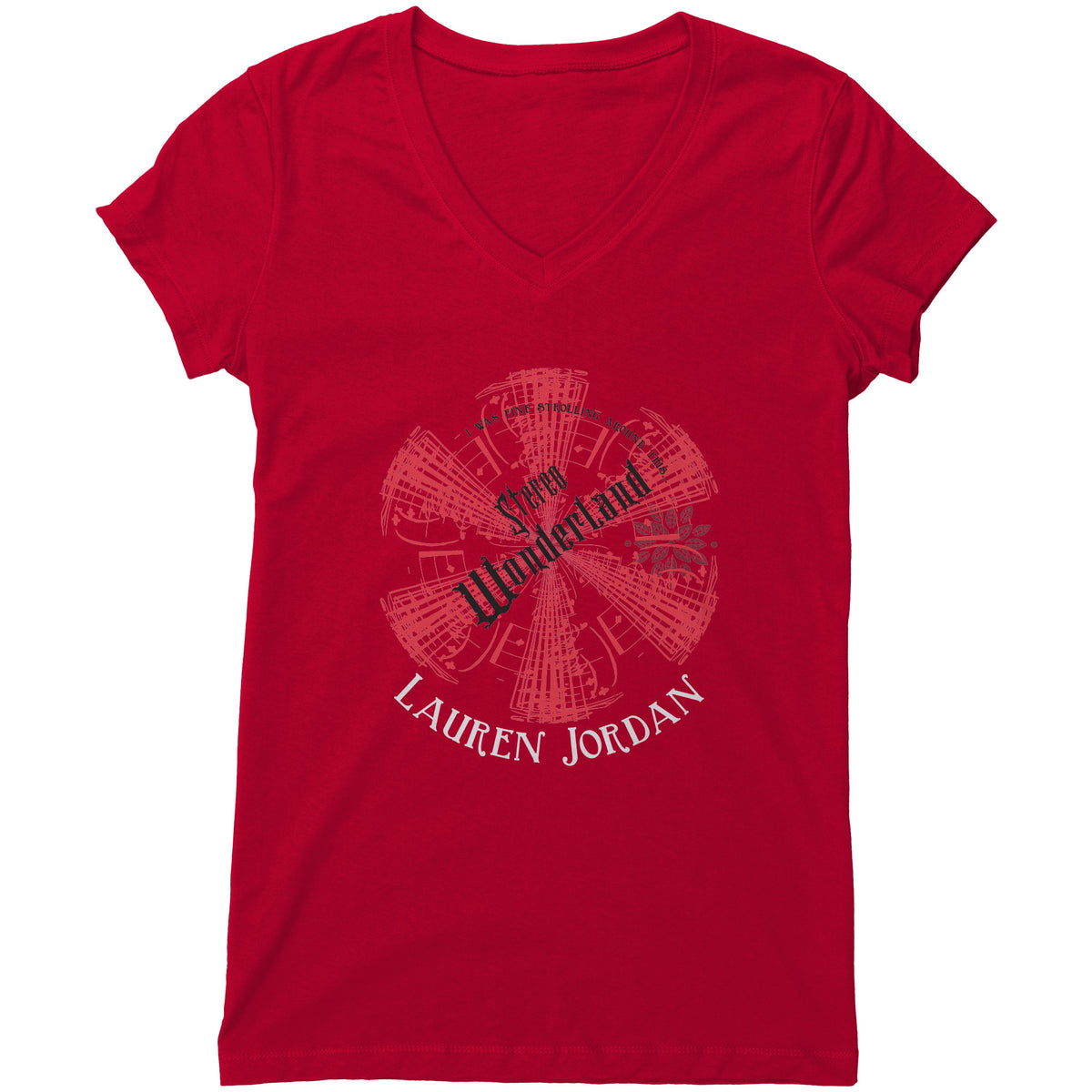 Lauren Jordan - Glam Rock - Stereo Wonderland - Woman's Lyric Tee - Mock-Up - Red