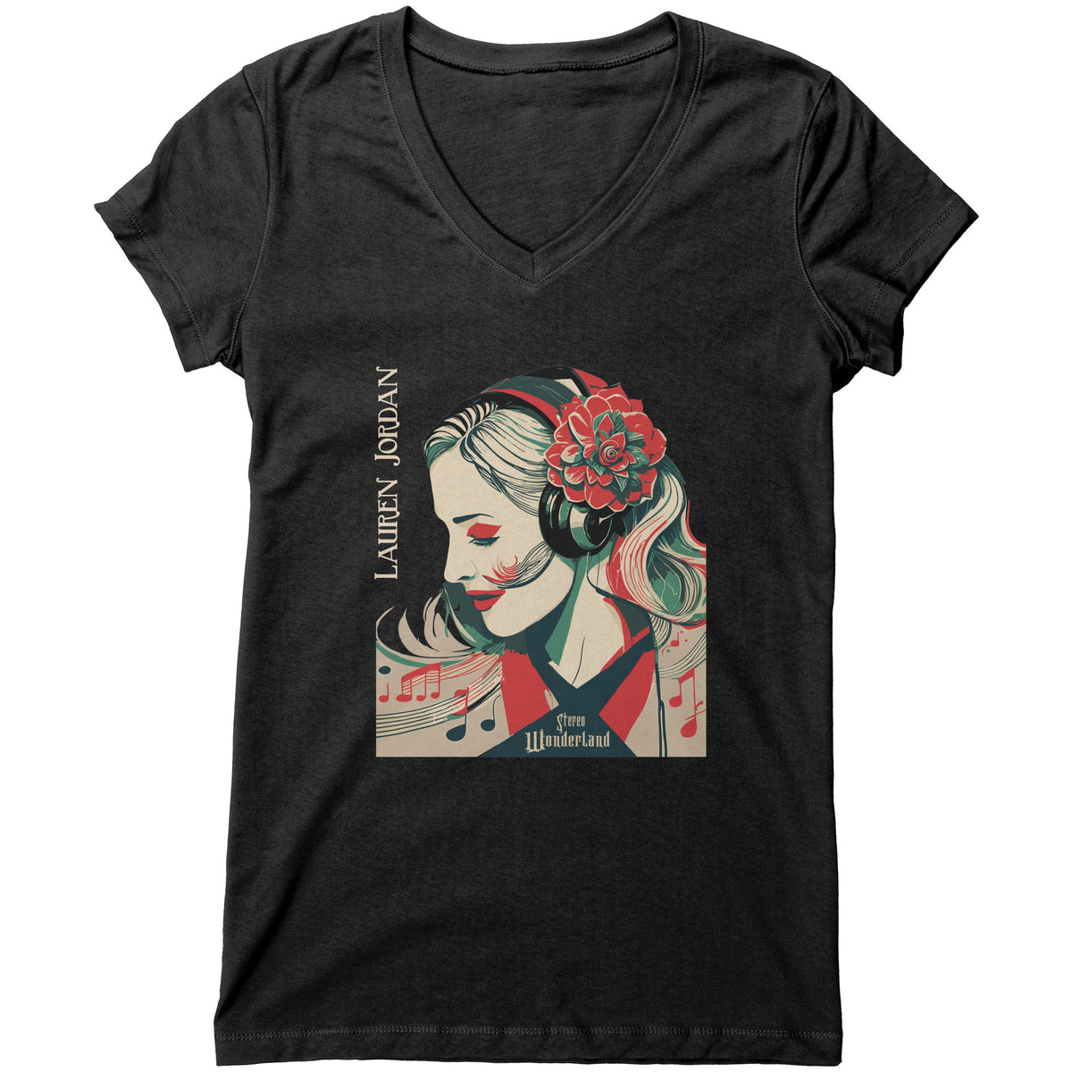 Lauren Jordan - Glam Rock - Vintage - Stereo Wonderland - Woman's Vintage Tee - Mock-Up - Black