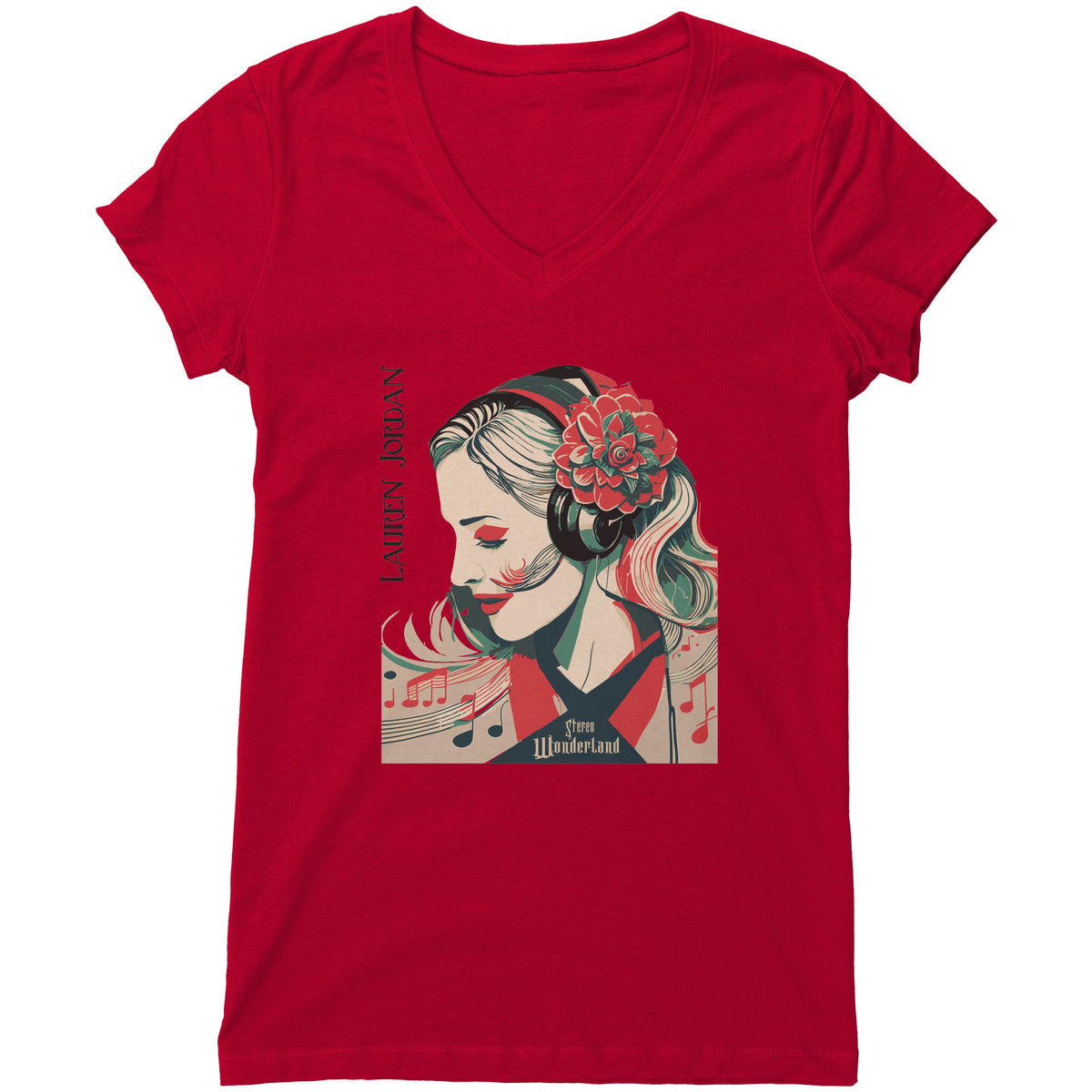 Lauren Jordan - Glam Rock - Vintage - Stereo Wonderland - Woman's Vintage Tee - Mock-Up - Red