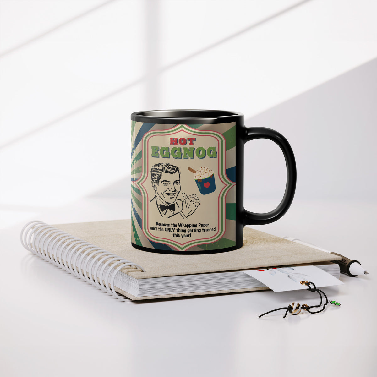 Lauren Jordan - Glam Rock - Vintage - Tea & Tele Tuesdays - Hot Eggnog - Mug - Man - Mock-up 4