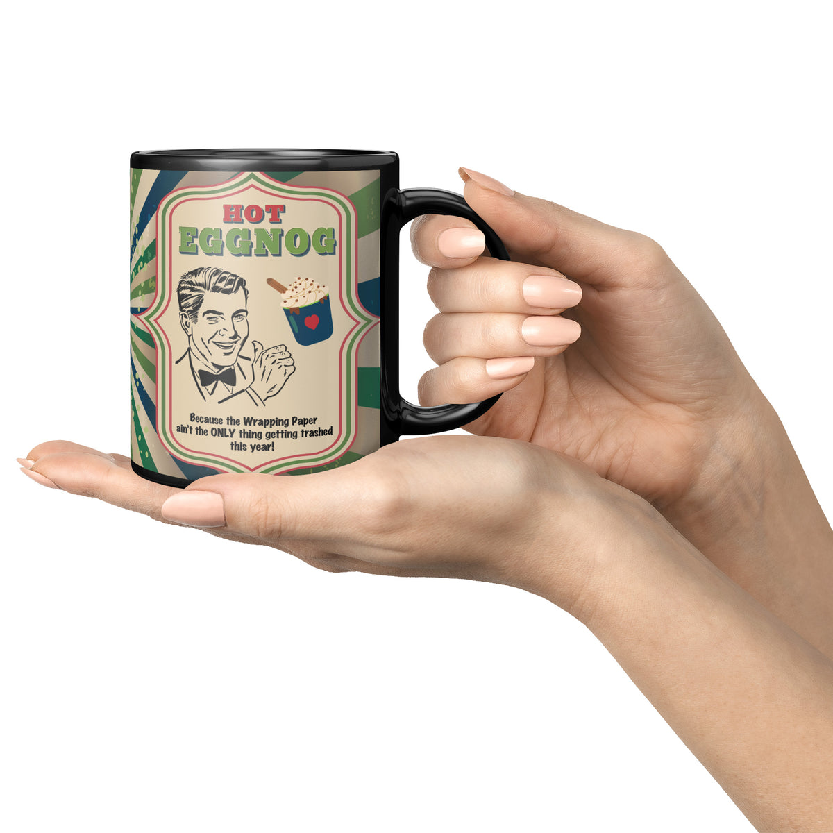 Lauren Jordan - Glam Rock - Vintage - Tea & Tele Tuesdays - Hot Eggnog - Mug - Man - Mock-up 5