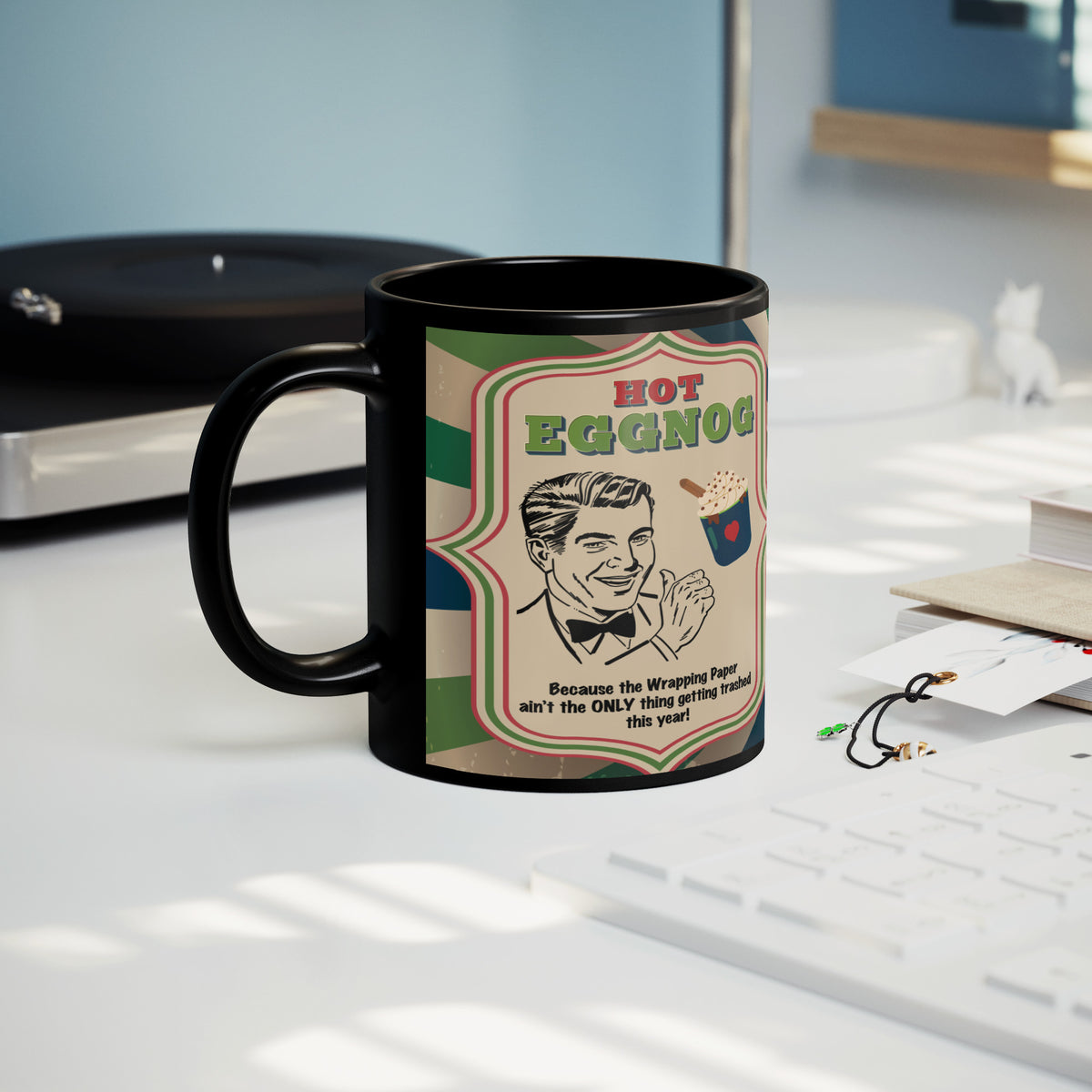 Lauren Jordan - Glam Rock - Vintage - Tea & Tele Tuesdays - Hot Eggnog - Mug - Man - Mock-up 7