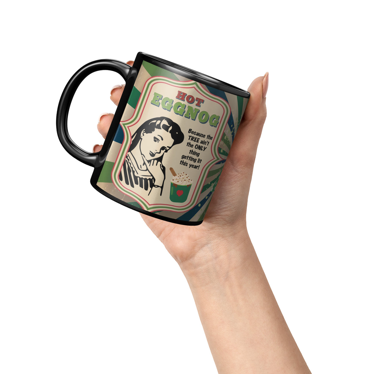 Lauren Jordan - Glam Rock - Vintage - Tea & Tele Tuesdays - Hot Eggnog - Mug - Woman - Mock-up 4