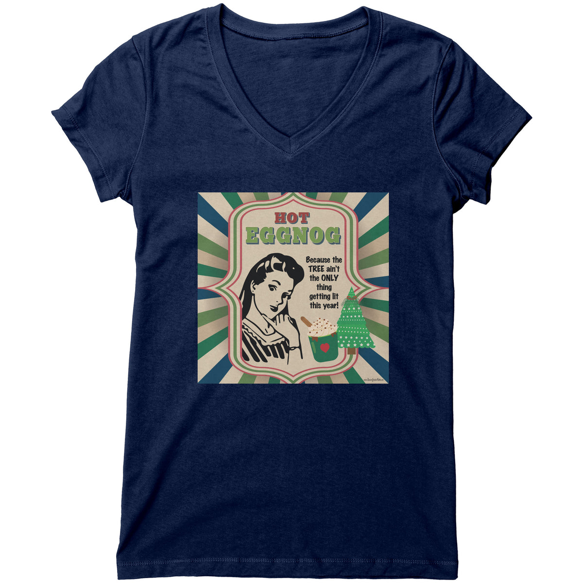 Lauren Jordan - Glam Rock - Vintage - Tea & Tele Tuesdays - Hot Eggnog - Woman's Tee - Navy - Mock-up