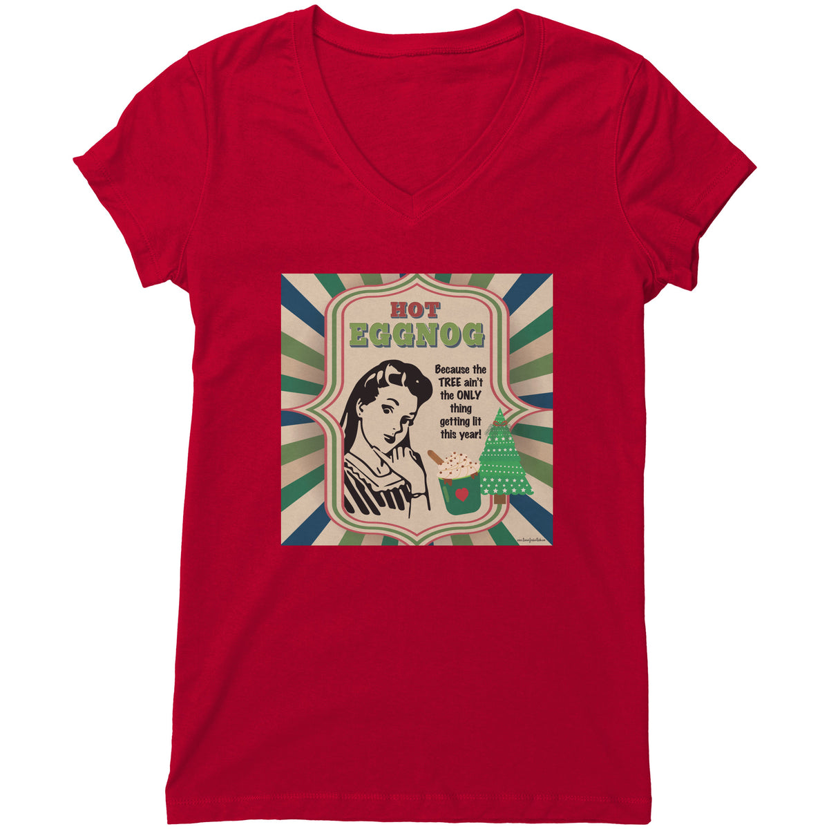 Lauren Jordan - Glam Rock - Vintage - Tea & Tele Tuesdays - Hot Eggnog - Woman's Tee - Red - Mock-up