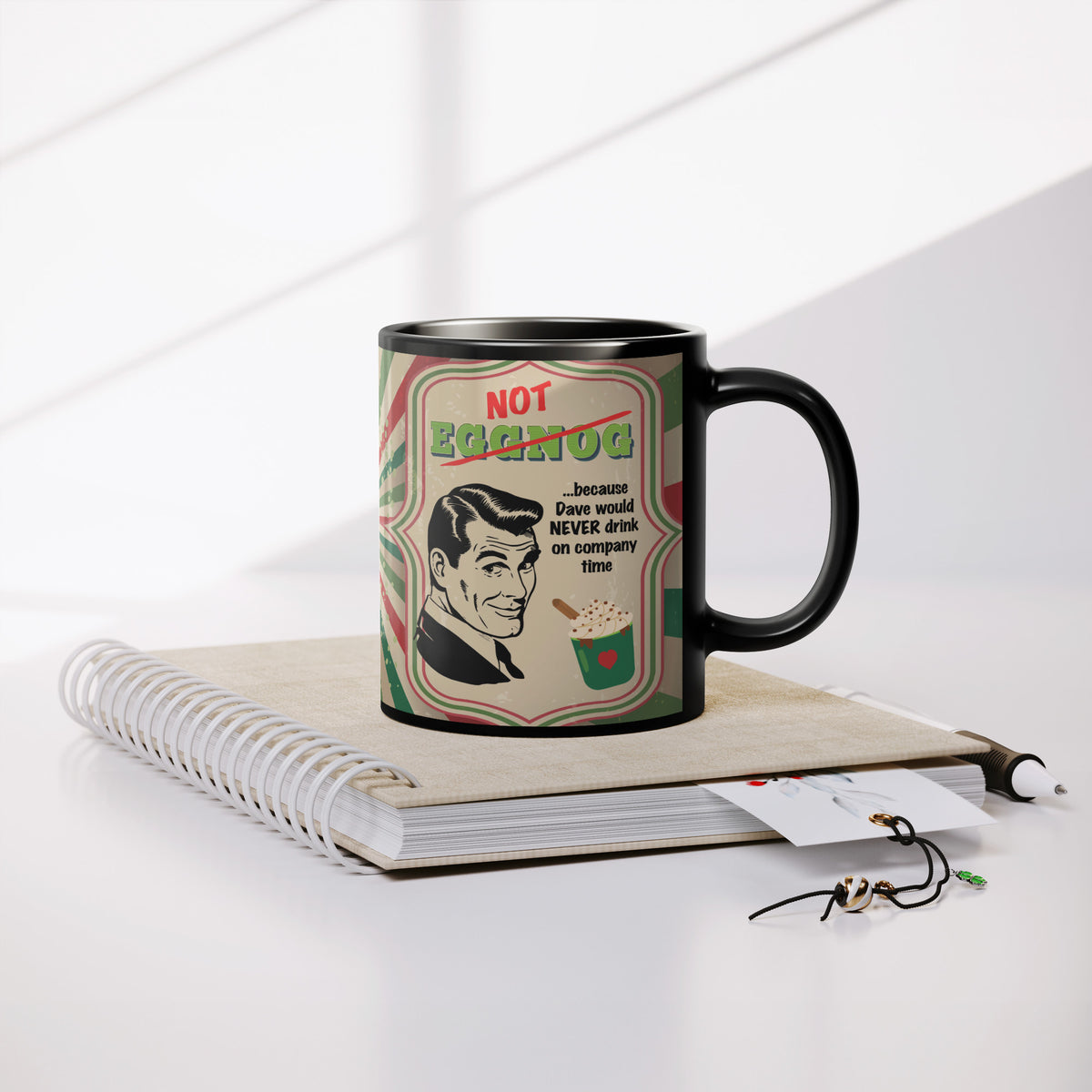 Lauren Jordan - Glam Rock - Vintage - Tea & Tele Tuesdays - Not Eggnog - Mug - Man - Mock-up 5