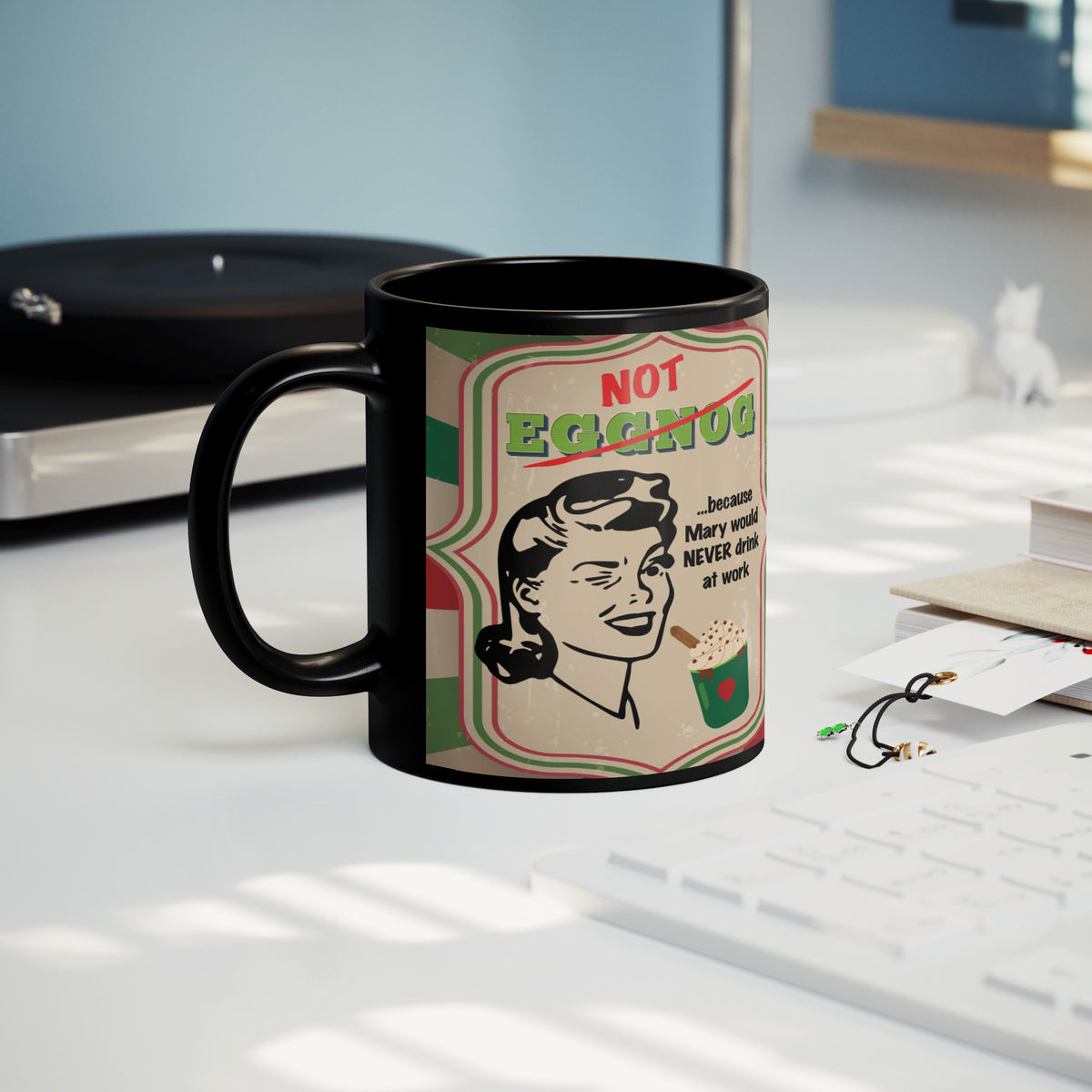 Lauren Jordan - Glam Rock - Vintage - Tea & Tele Tuesdays - Not Eggnog - Mug - Woman - Mock-up 3
