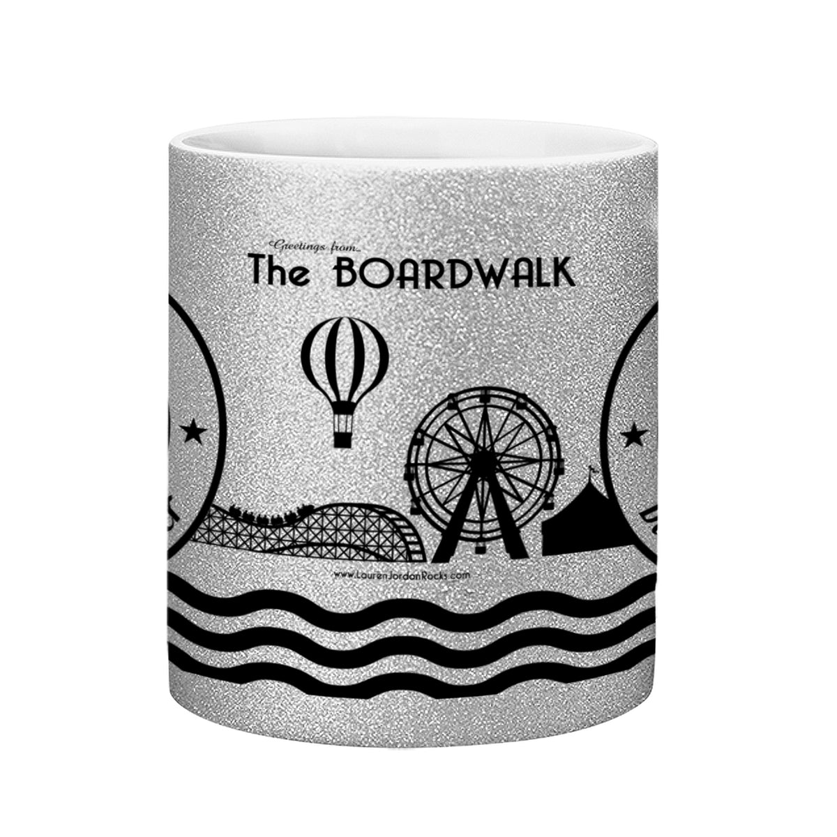 Lauren Jordan - Glam Rock - Vintage - The Boardwalk - Silver Glitter Mug - Mock-up 2